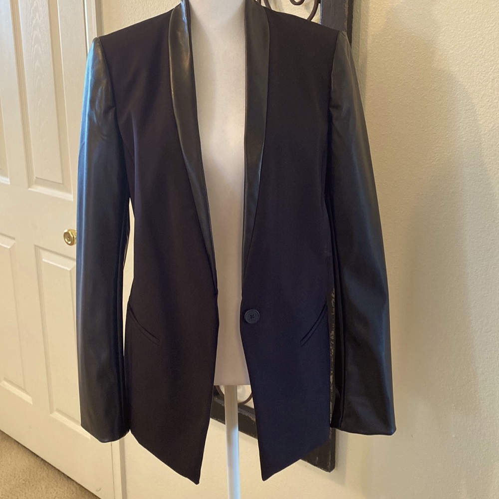 Victoria’s Secret tuxedo style blazer with faux leather sleeves